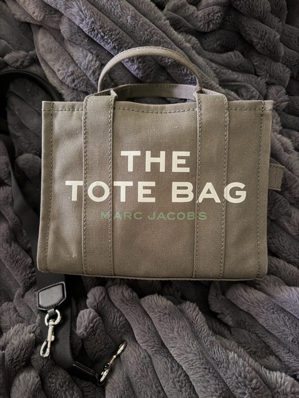 Marc Jacobs Olive Canvas 'THE TOTE BAG' small Tote with Crossbody Strap